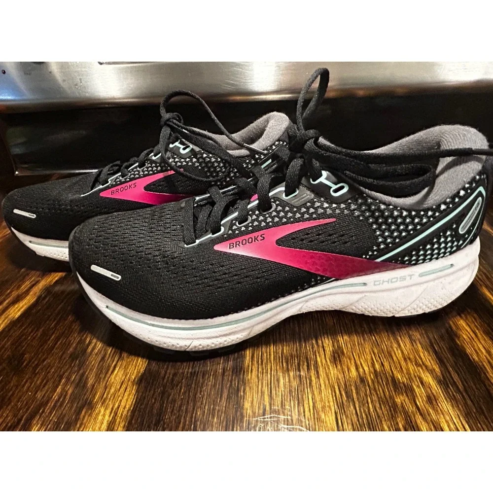 Brooks Ghost 14 Womens Running Shoes Black Pink Teal DNA LOFT Sneaker